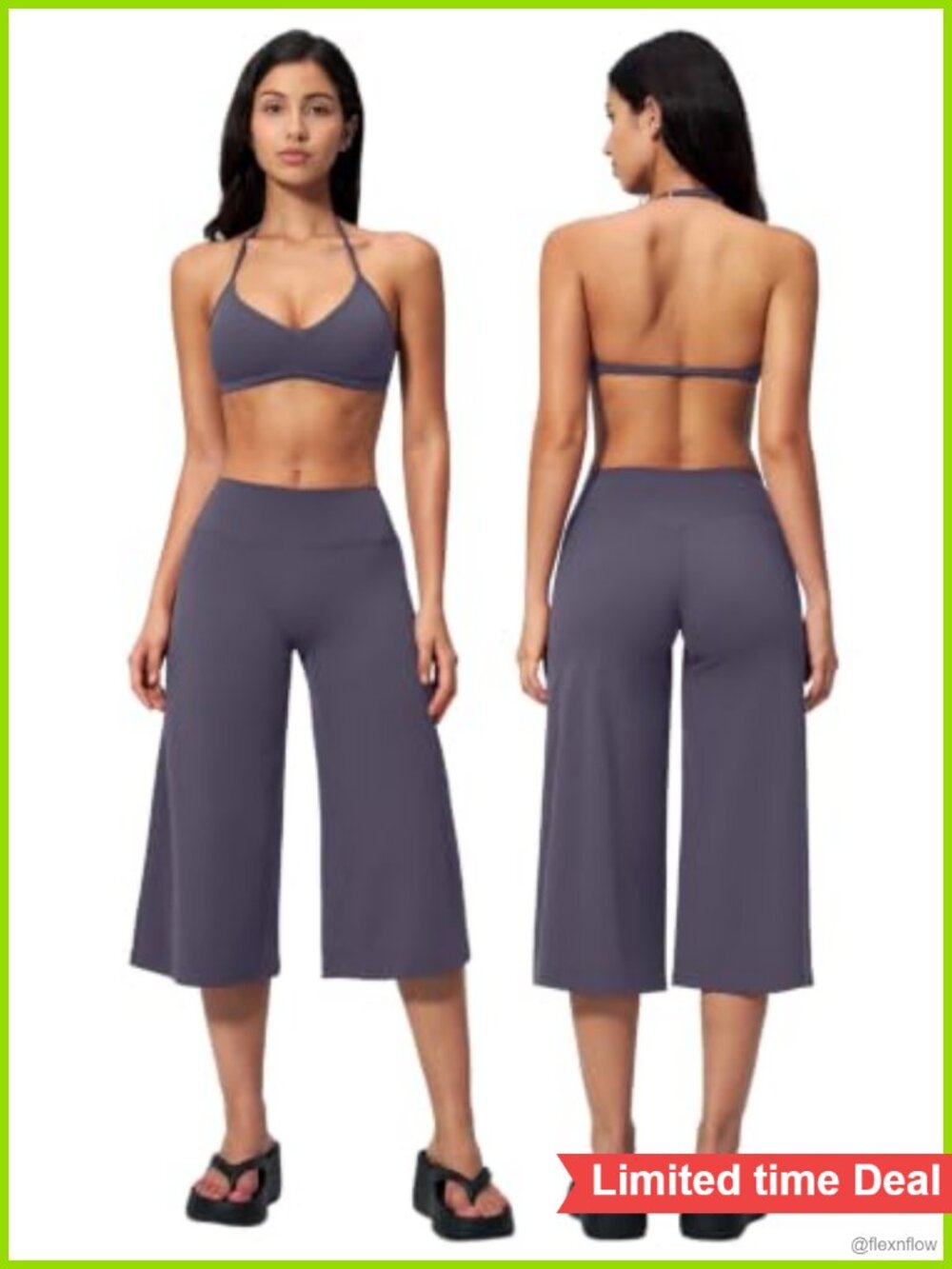 Two Piece Workout Set Halter Sports Bra Wide Leg Capri Pants Polyamide Elastane